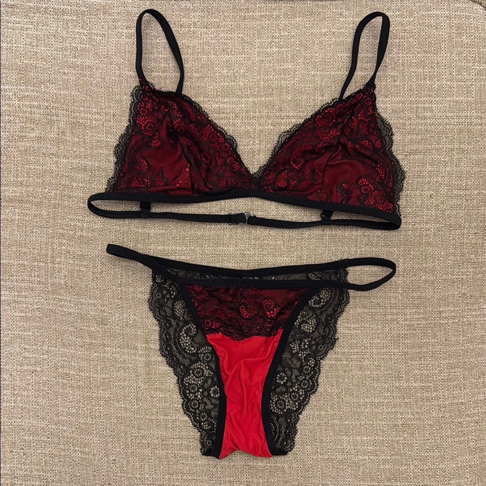 3WISHES Sexy Red and Black Lace Lingerie Set